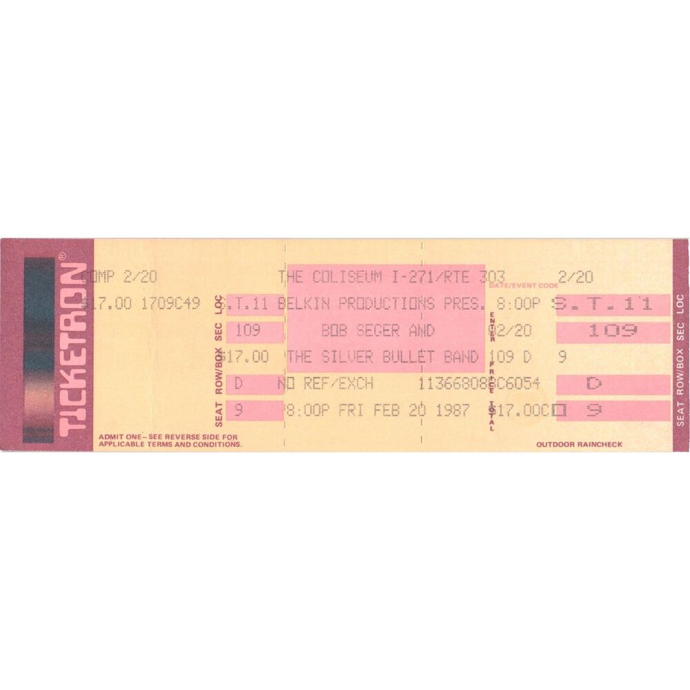 Vintage 1987 Bob Seger Georgia Satellite Unused Concert Ticket Stub Richfield OH
